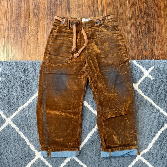 Free People "We The Free" Moxie flocked pull-on barrel jeans brown velvet - Picture 10 of 15